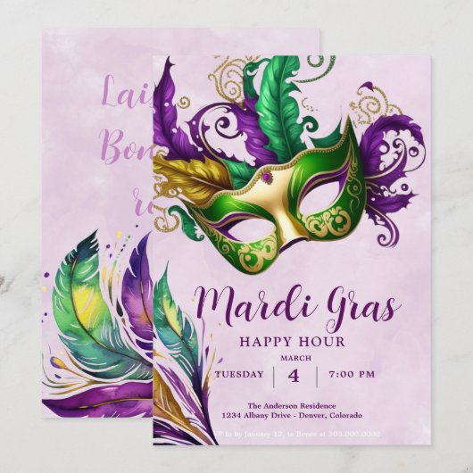 Invitation Masque Mardi Gras (Devant / Derrière)