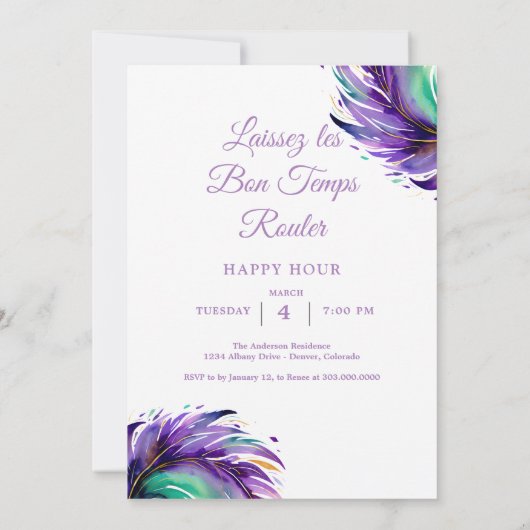 Invitation Masque Mardi Gras (Dos)