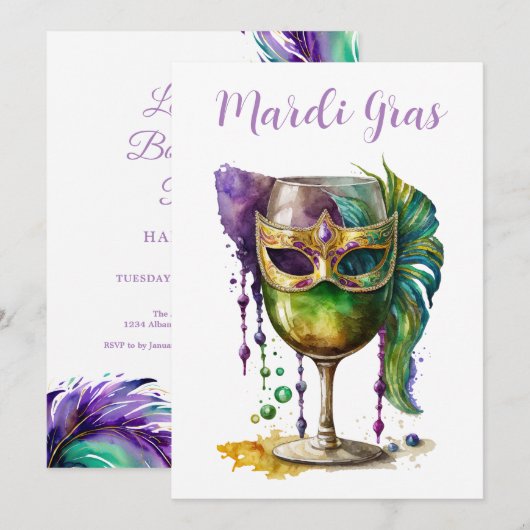Invitation Masque Mardi Gras (Devant / Derrière)