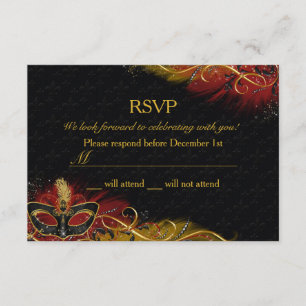 Invitation Masque Mascarade de fleur rouge et or RSVP