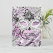 Invitation Masque Mascarade en argent Lilac Sparkas Quinceane (Debout devant)