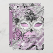 Invitation Masque Mascarade en argent Lilac Sparkas Quinceane (Devant / Derrière)