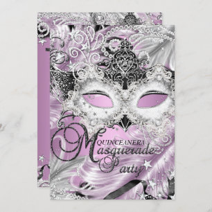 Invitation Masque Mascarade en argent Lilac Sparkas Quinceane
