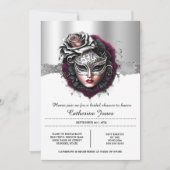 Invitation Masque mascarade femme bordeaux argent carnaval (Devant)