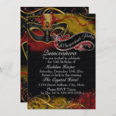 Invitation Masque Mascarade Mascarade de masques rouge et or  (Devant / Derrière)