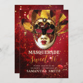 Invitation Masque mascarade or 16 parties sucré (Devant / Derrière)