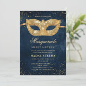 Invitation masque mascarade or Sweet 16 (Debout devant)