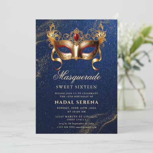 Invitation masque masqué or (Debout devant)