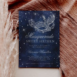 Invitation Masque masqué parties scintillant argent bleu mari<br><div class="desc">Un sweet sixteen moderne,  chic et glamour avec un masque de mascarade en parties scintillant argentée dessiné à la main avec un diamant en parties scintillant argentée scintille sur un arrière - plan bleu marine foncé aquarelle.</div>