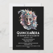 Invitation Masque masqué turquoise pourpre quinceanera annive (Devant)