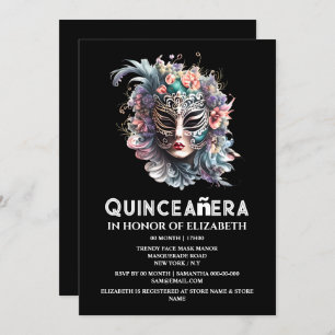 Invitation Masque masqué turquoise pourpre quinceanera annive