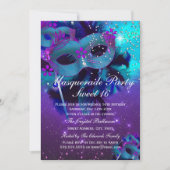 Invitation masqué Masquerade en fleur violet turqu (Devant)
