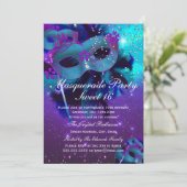 Invitation masqué Masquerade en fleur violet turqu (Debout devant)