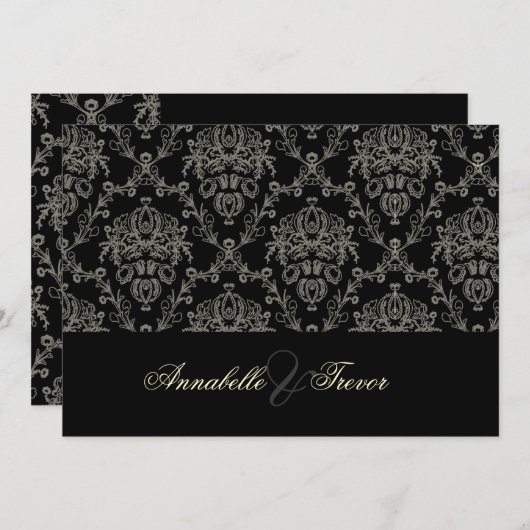 Invitation Masque noir/blanc/crème, mariage personnalisé (Devant / Derrière)