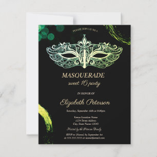 Invitation Masque Noir Élégant, Masque Chic Sweet 16