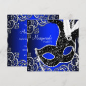 Invitation Masque noir Fête de masques Royal Blue (Devant / Derrière)