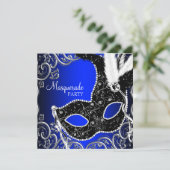 Invitation Masque noir Fête de masques Royal Blue (Debout devant)