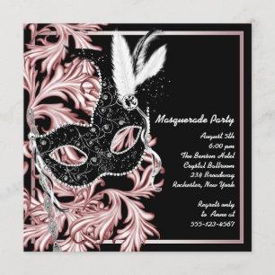 Invitation Masque noir rose Fête de masquerade rose
