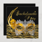 Invitation Masque Or Bachelorte Party Noir (Devant / Derrière)