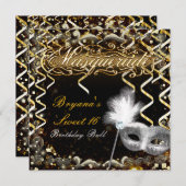 Invitation Masque or et argent Masquerade Masque fête d'anniv (Devant / Derrière)