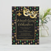 Invitation Masque Or Fleur de Lis Mardi Gras (Debout devant)