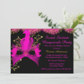 Invitation Masque or rose Masquerade Sweet 16 Anniversaire (Debout devant)
