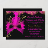 Invitation Masque or rose Masquerade Sweet 16 Anniversaire (Devant / Derrière)