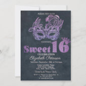 Invitation Masque Pailleté Violet Sweet 16 (Devant)