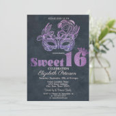 Invitation Masque Pailleté Violet Sweet 16 (Debout devant)