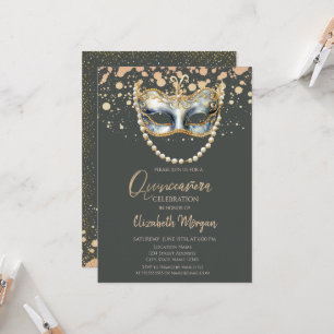 Invitation Masque Perles, Confettis Masquerade Quinceañera