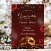 Invitation Masque Perles Roses Bourgogne Quinceanera