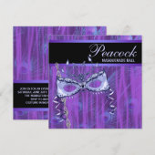 Invitation Masque plumes de paon violet soirée masquée (Devant / Derrière)