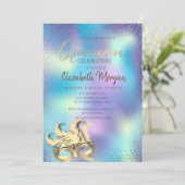 Invitation Masque, points Confetti Holographique Quinceañera (Debout devant)