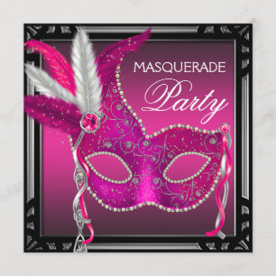 Invitation Masque Rose Chaud Noir Fête de Mascarade Rose Chau