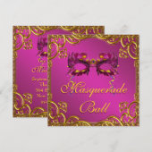 Invitation Masque Rose Chaud Or Bal de Mascarade Fête (Devant / Derrière)
