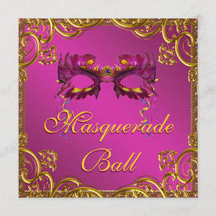 Invitation Masque Rose Chaud Or Bal de Mascarade Fête