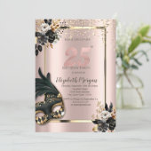 Invitation Masque Rose noir Confetti Rose Gold 25e (Debout devant)