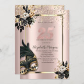 Invitation Masque Rose noir Confetti Rose Gold 25e (Devant / Derrière)