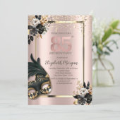 Invitation Masque Rose noir Confetti Rose Gold 85e (Debout devant)