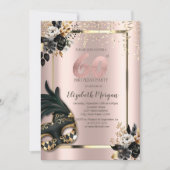 Invitation Masque Rose noir Confetti Rose Or 60e (Devant)