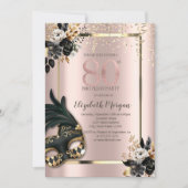 Invitation Masque Rose noir Confetti Rose Or 80e (Devant)