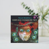 INVITATION MASQUE ROUGE AVEC FÊTES DE PAON MASQUERADE (Debout devant)