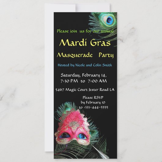 INVITATION MASQUE ROUGE AVEC PEACOCK FEATHERS MASQUERADE PART (Dos)