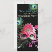 INVITATION MASQUE ROUGE AVEC PEACOCK FEATHERS MASQUERADE PART (Devant)