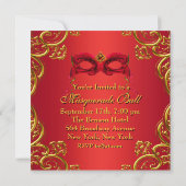 Invitation Masque rouge doré Fête de masques rouge (Dos)