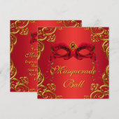 Invitation Masque rouge doré Soirée masquée rouge (Devant / Derrière)