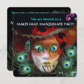 INVITATION MASQUE ROUGE ET FÊTE DE MASQUERADE AUX PLUMES DE P (Devant / Derrière)