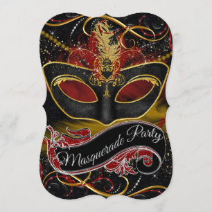 Invitation Masque rouge et or scintillant Mascarade