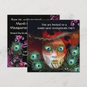 INVITATION MASQUE ROUGE OR, FÊTE DE MASQUERADE À PLUMES DE PA (Devant / Derrière)