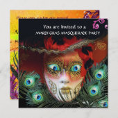 INVITATION MASQUE ROUGE OR, FÊTE DE MASQUES AUX PLUMES DE PAO (Devant / Derrière)